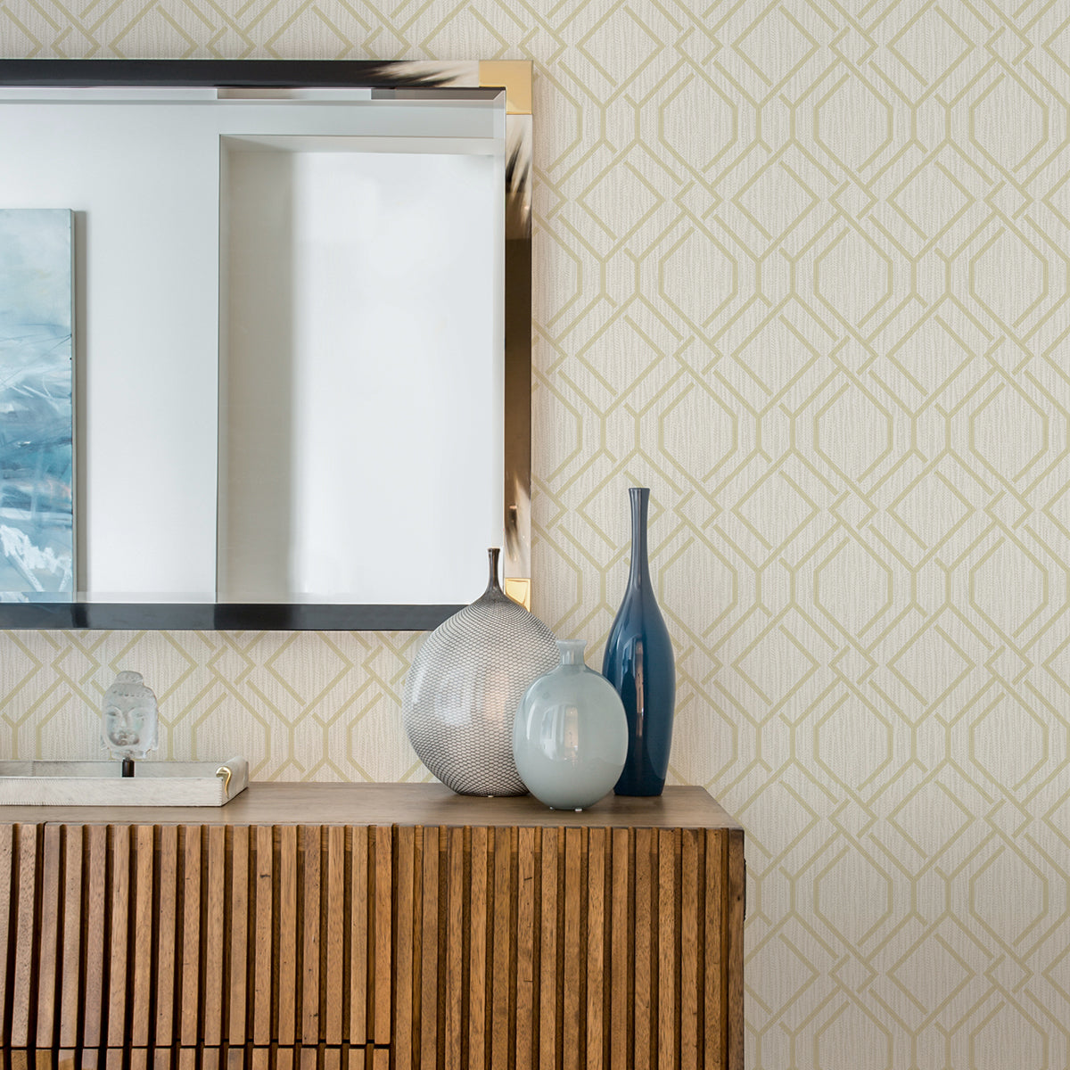 Frege Gold Trellis Wallpaper  | Brewster Wallcovering - The WorkRm