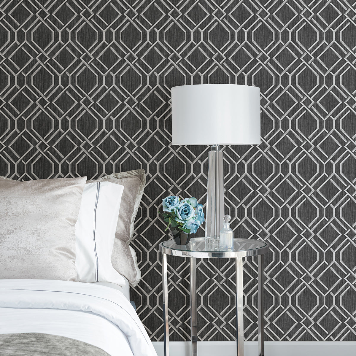 Picture of Frege Charcoal Trellis Wallpaper