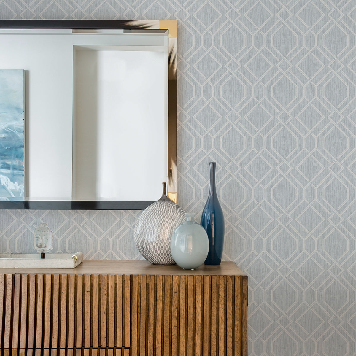 Frege Light Blue Trellis Wallpaper  | Brewster Wallcovering - The WorkRm