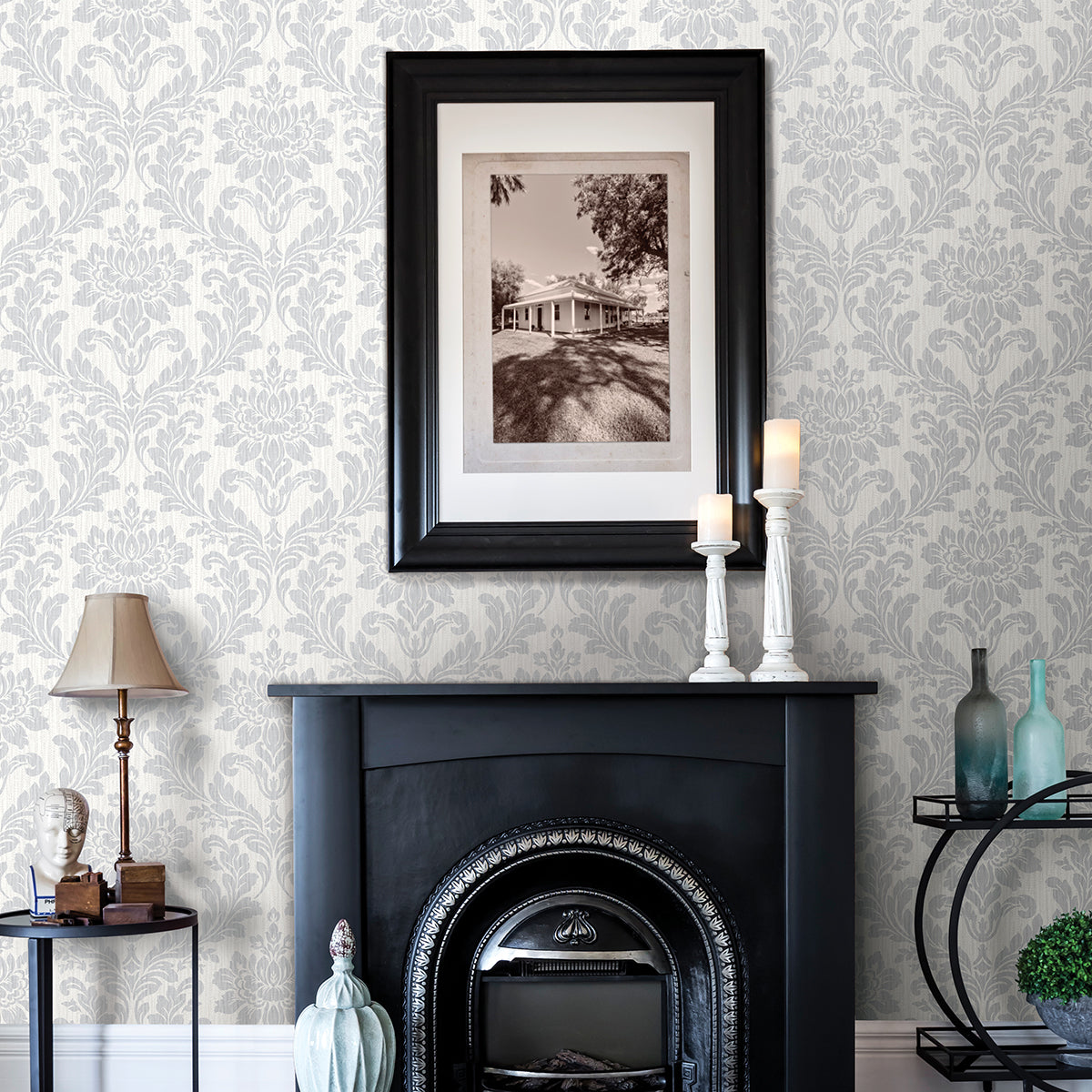 Picture of Galois Light Grey Damask Wallpaper