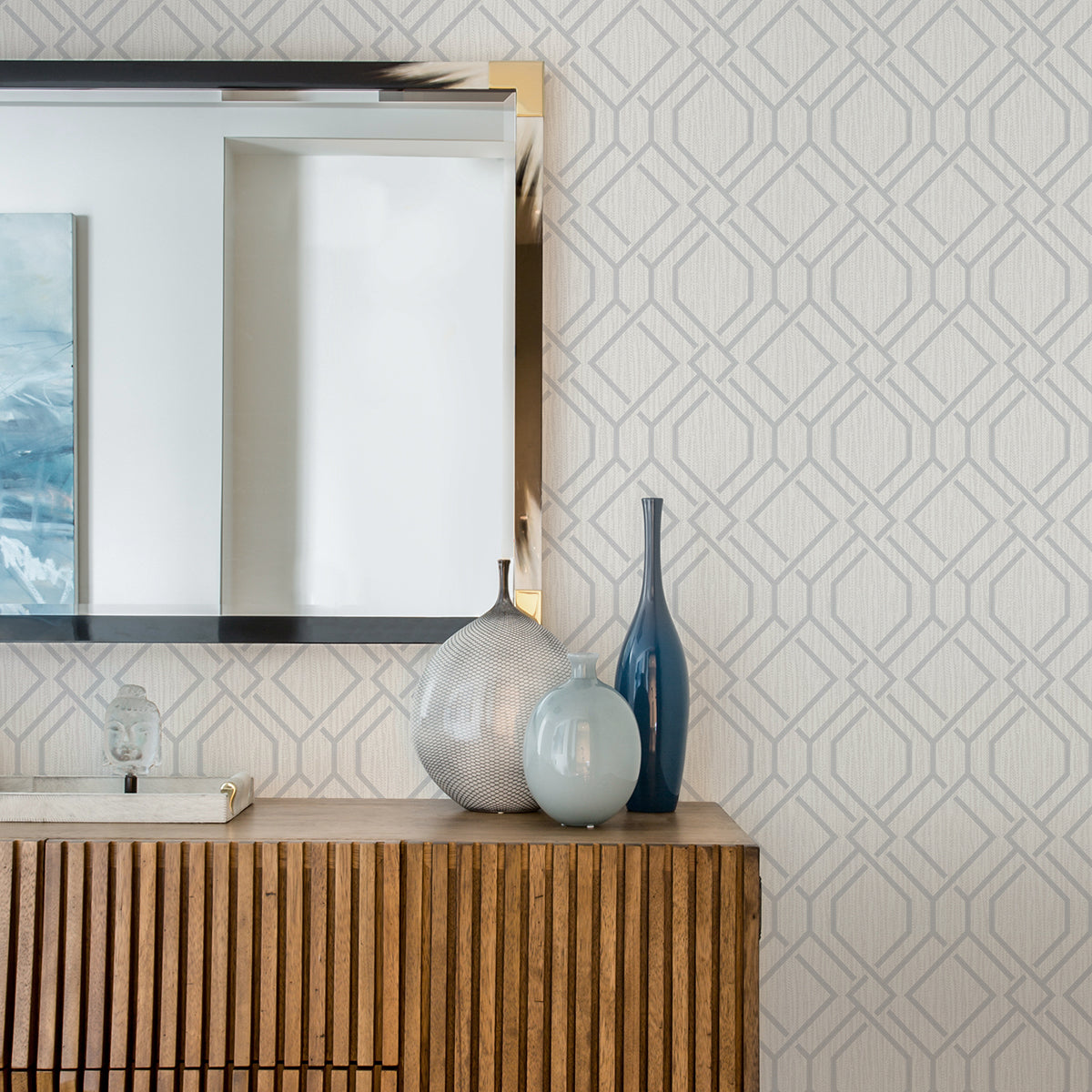 Frege Silver Trellis Wallpaper  | Brewster Wallcovering - The WorkRm