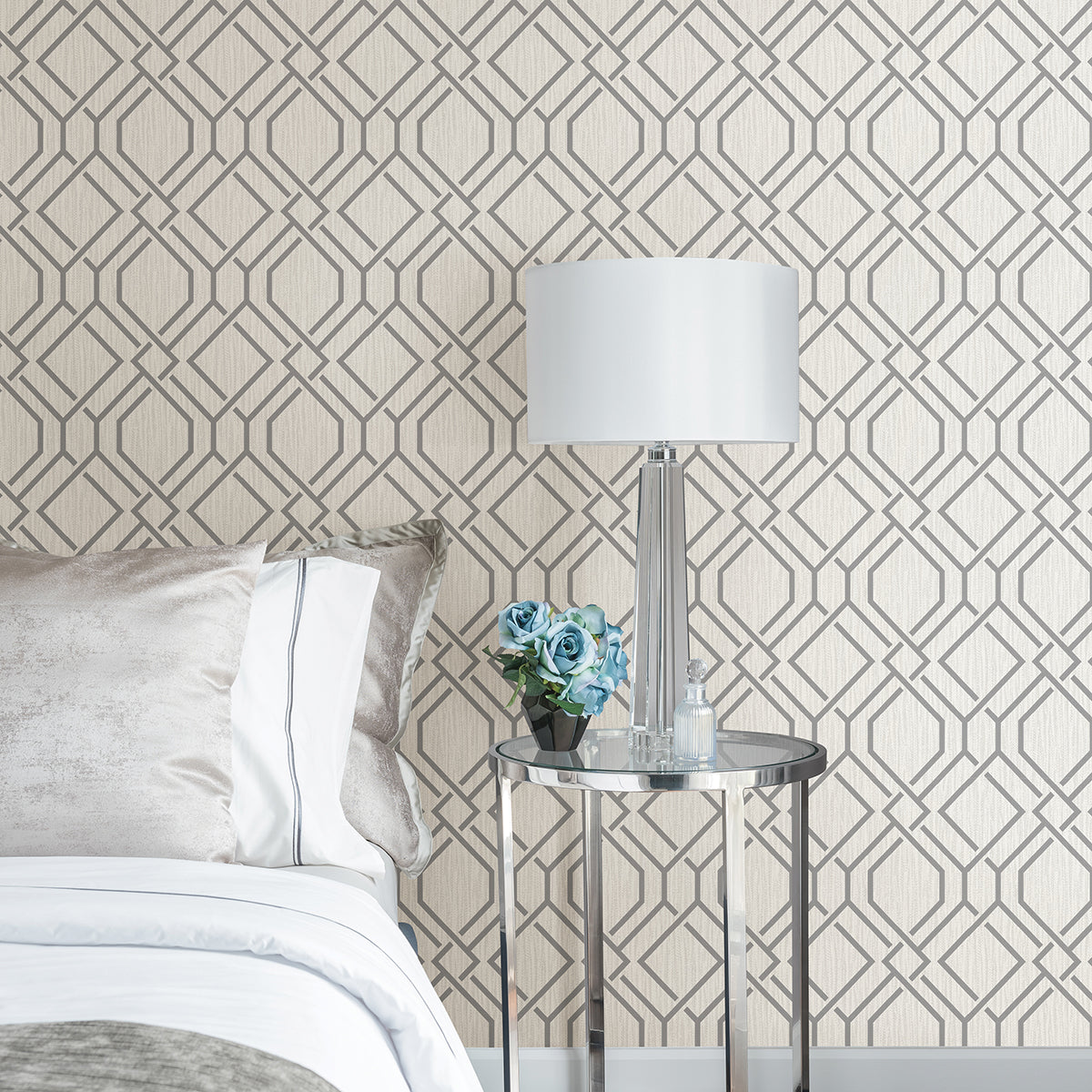 Picture of Frege Grey Trellis Wallpaper