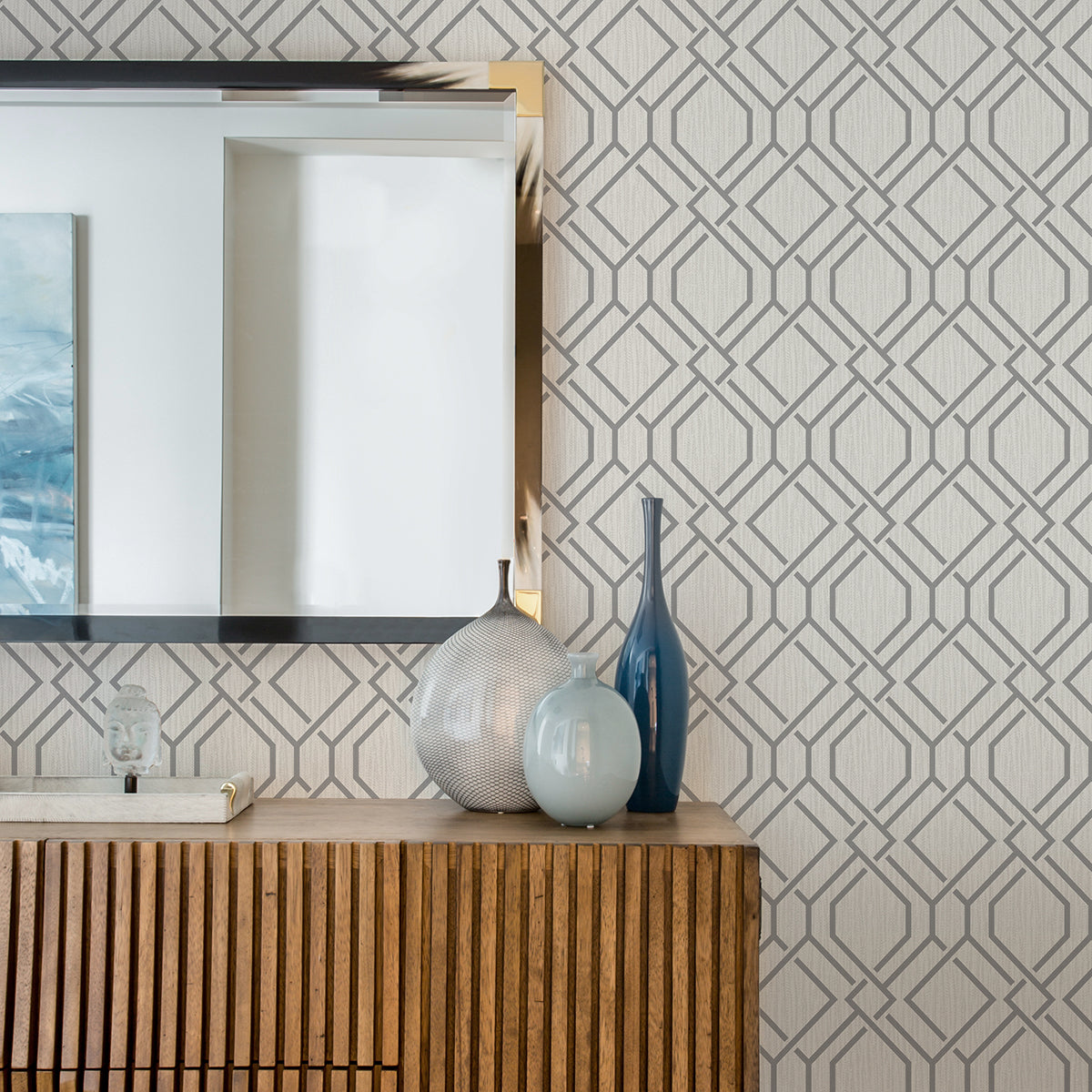 Frege Grey Trellis Wallpaper  | Brewster Wallcovering - The WorkRm