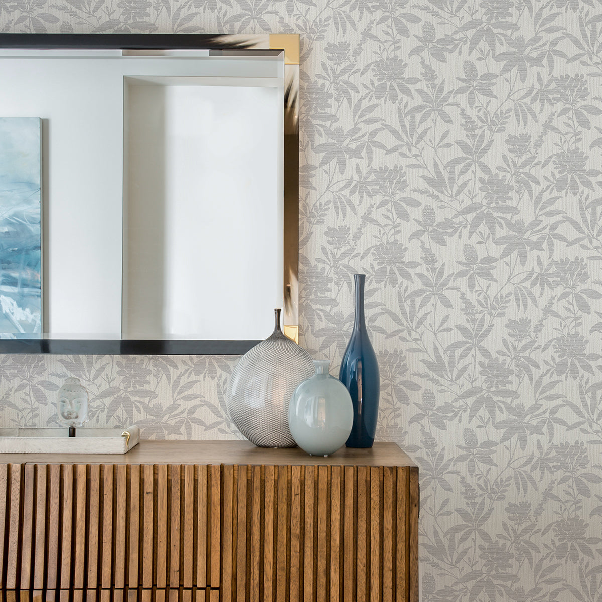 Riemann Silver Floral Wallpaper - Brewster Wallcovering