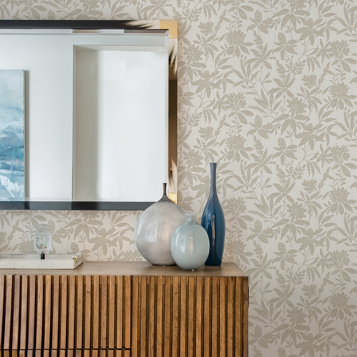 Riemann Beige Floral Wallpaper - Brewster Wallcovering