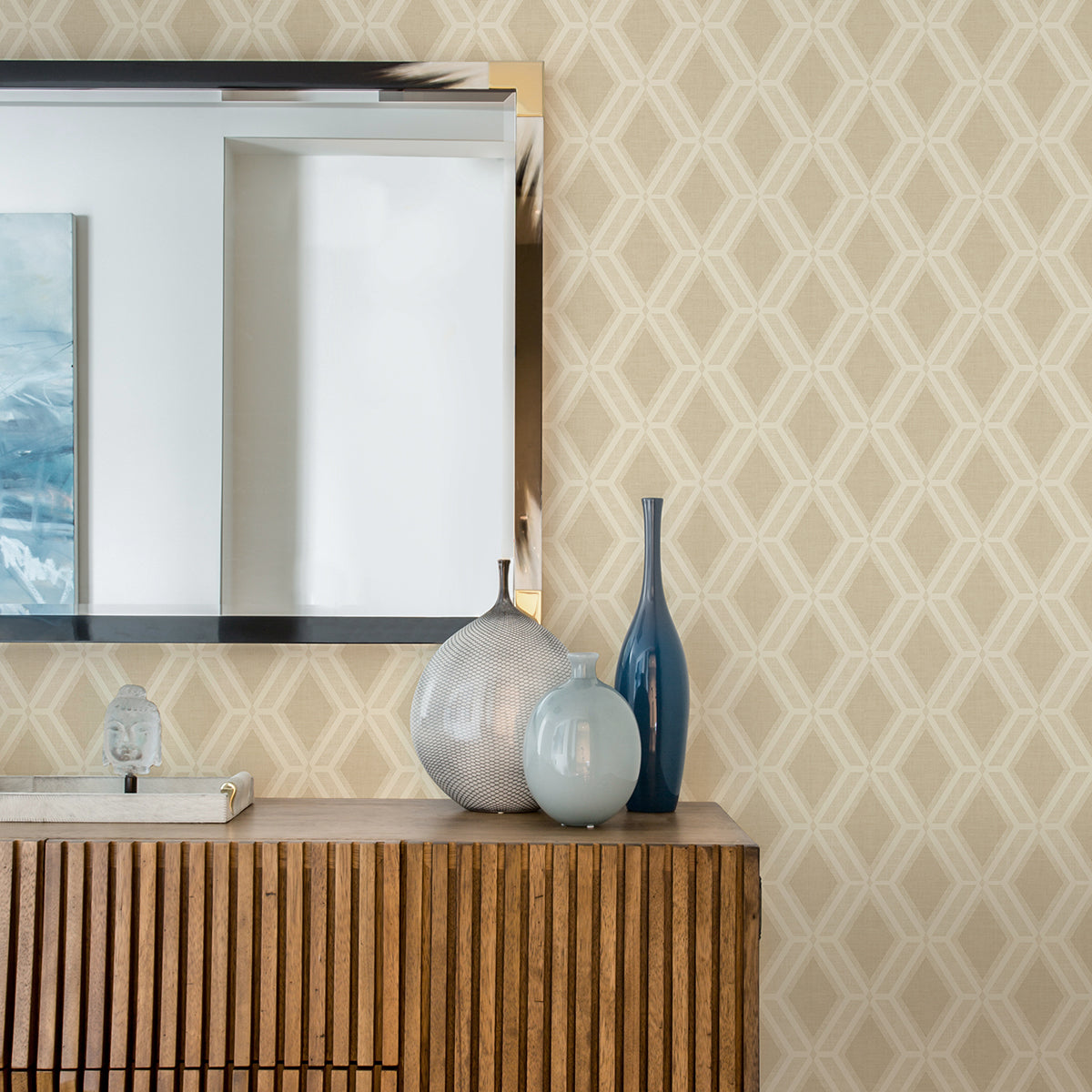 Mersenne Beige Geometric Wallpaper - Brewster Wallcovering