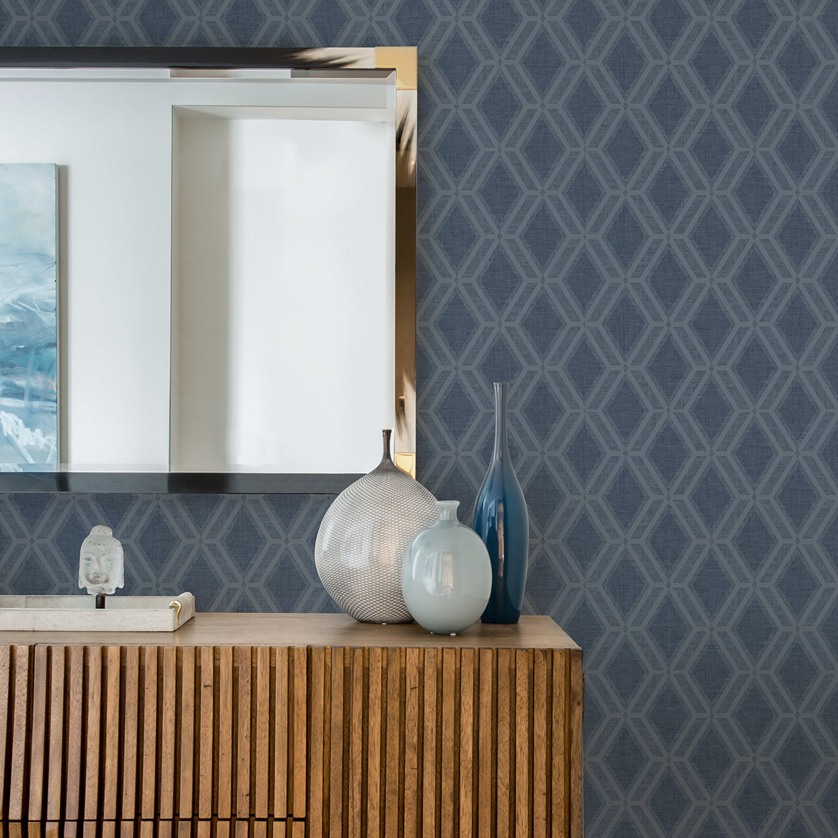 Mersenne Indigo Geometric Wallpaper  | Brewster Wallcovering - The WorkRm