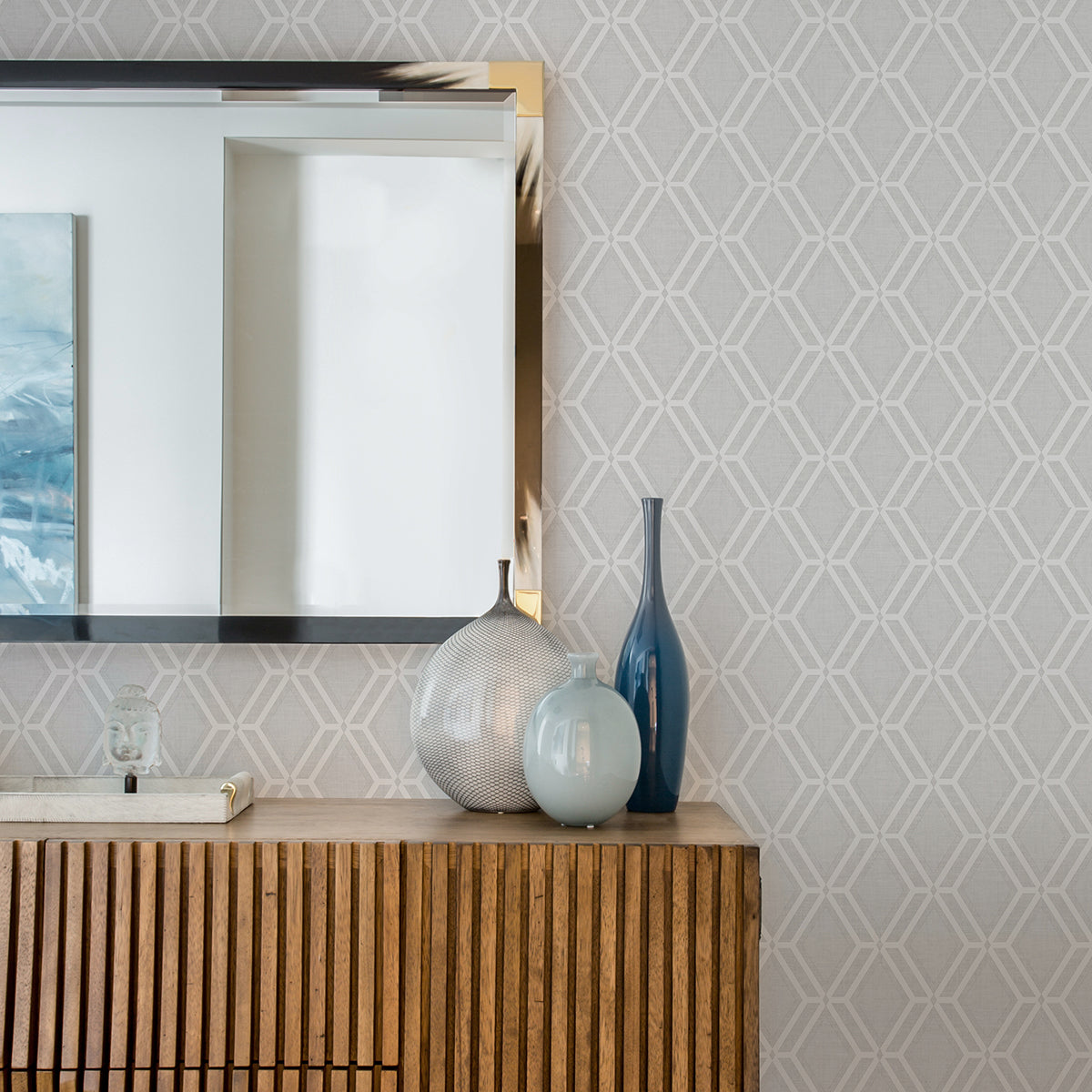 Mersenne Grey Geometric Wallpaper - Brewster Wallcovering