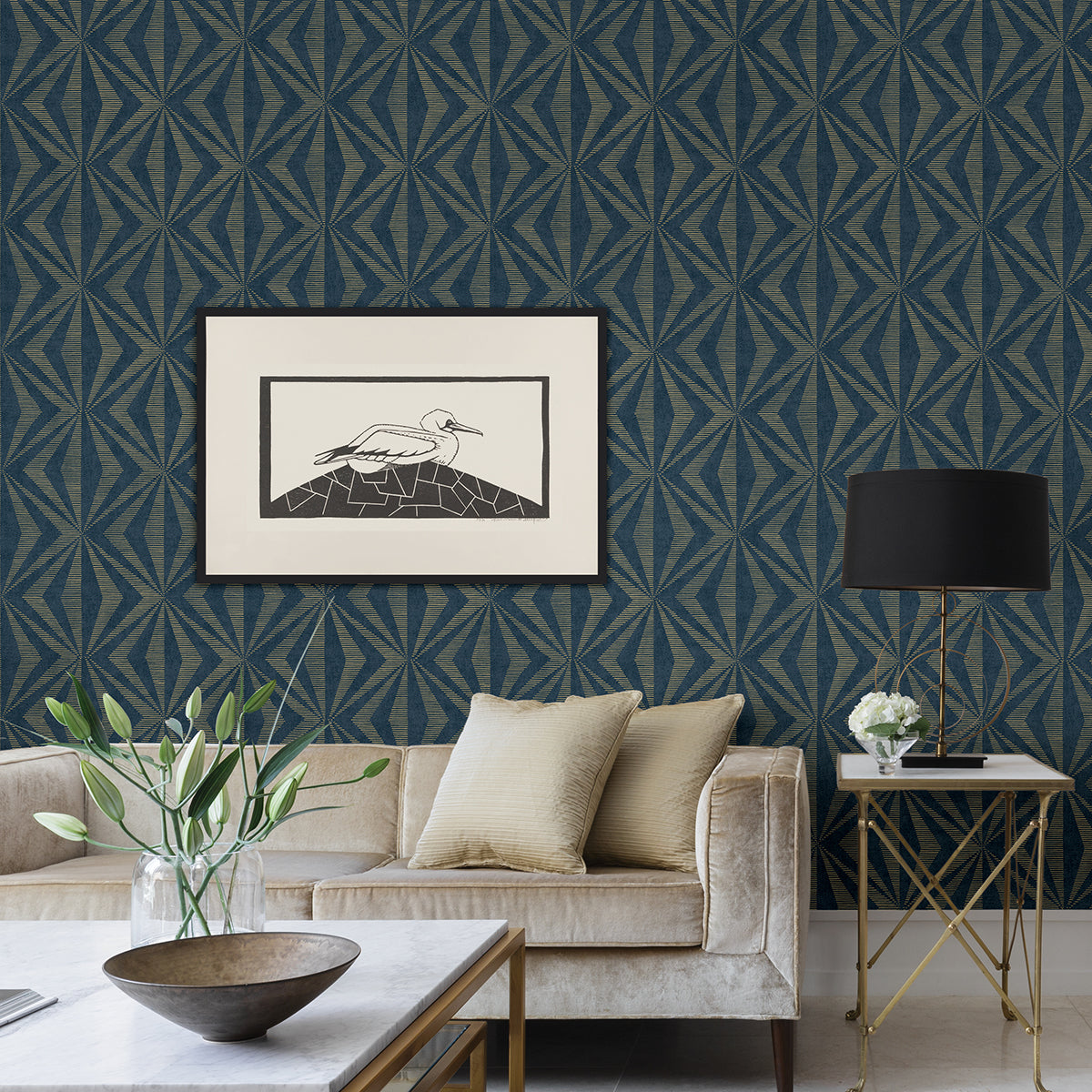 Brewster Wallcovering-Monge Blue Geometric Wallpaper