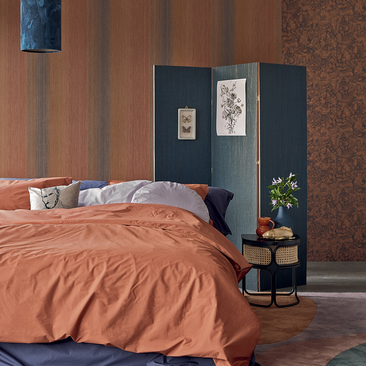 Pablo Orange Stripe Wallpaper  | Brewster Wallcovering