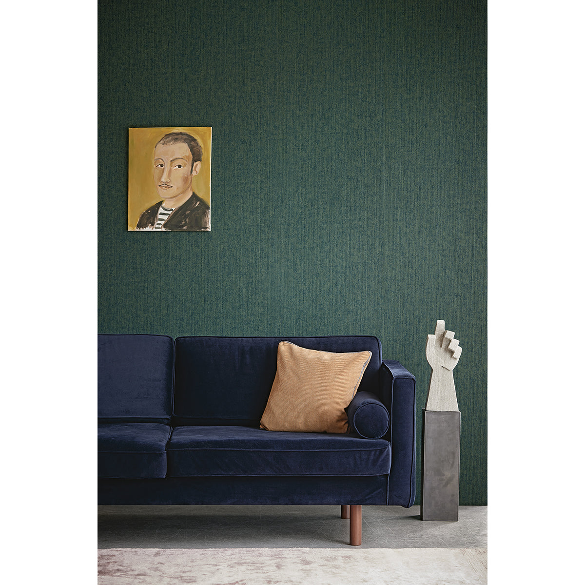 Leonardo Teal Flock Stripe Wallpaper  | Brewster Wallcovering