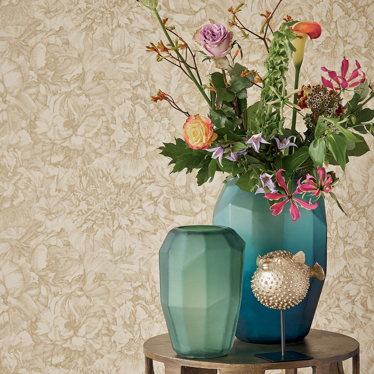 Auguste Gold Floral Wallpaper  | Brewster Wallcovering - The WorkRm