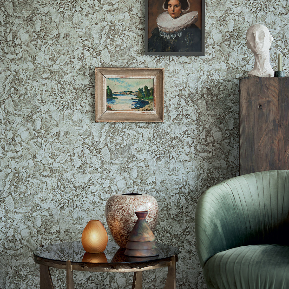 Auguste Sage Floral Wallpaper - Brewster Wallcovering