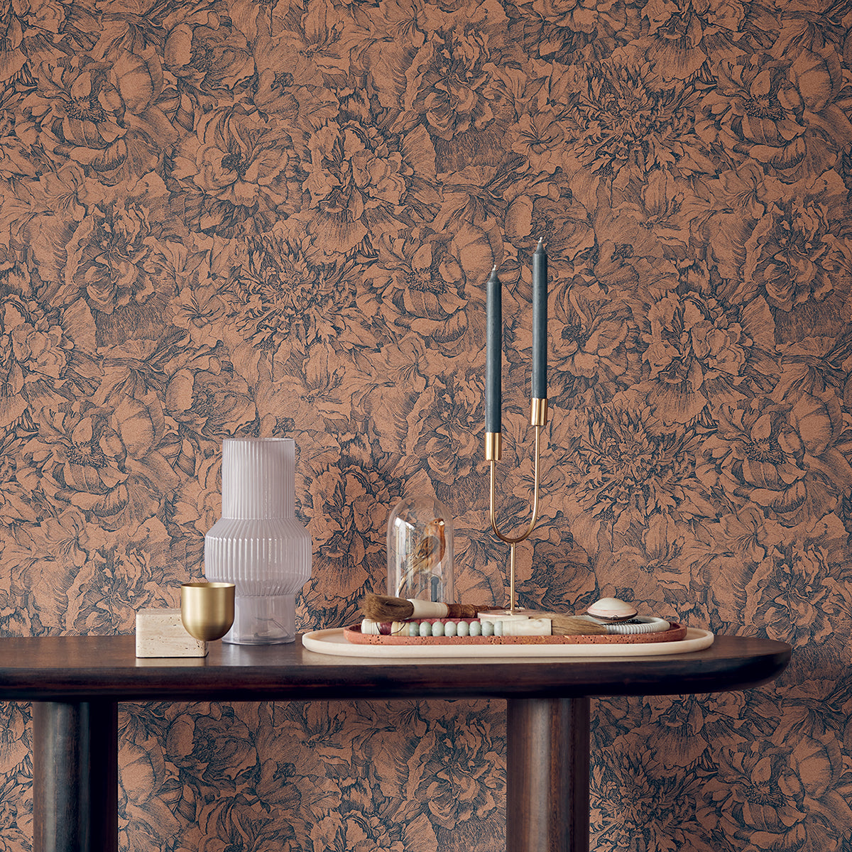 Auguste Copper Floral Wallpaper - Brewster Wallcovering