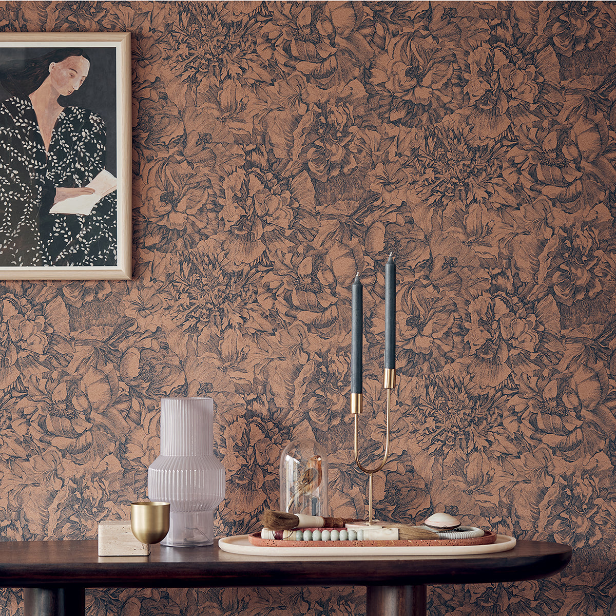 Auguste Copper Floral Wallpaper - Brewster Wallcovering