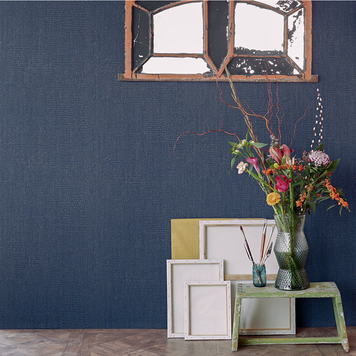 Fransisco Indigo Abstract Dots Wallpaper  | Brewster Wallcovering - The WorkRm