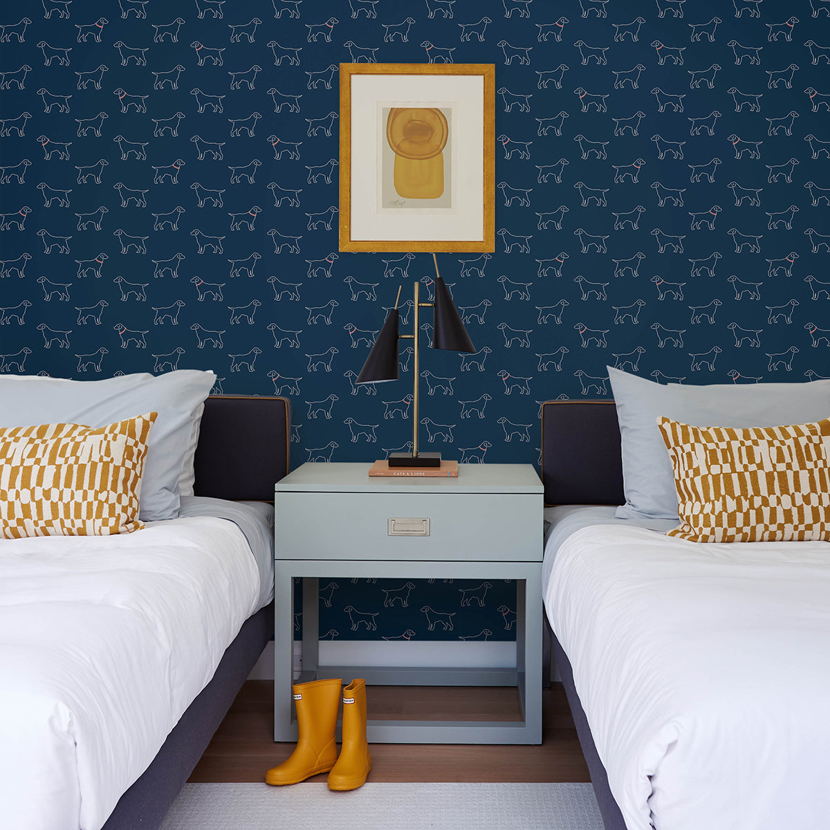 Yoop Dark Blue Dog Wallpaper  | Brewster Wallcovering - The WorkRm