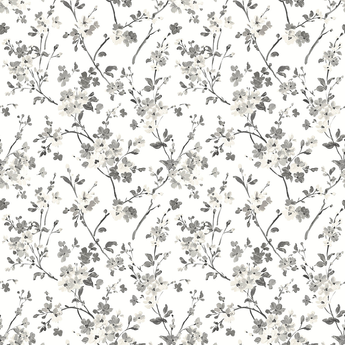 Brewster Wallcovering-Glinda Black Floral Trail Wallpaper