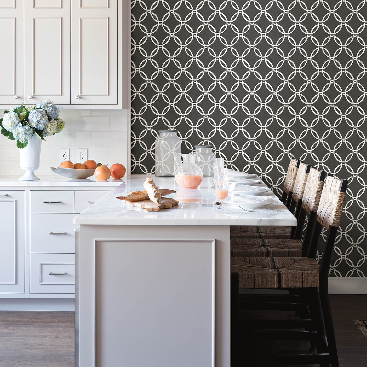 Quelala Black Ring Ogee Wallpaper  | Brewster Wallcovering - The WorkRm