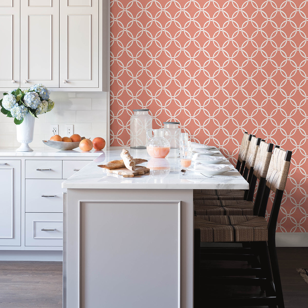 Quelala Coral Ring Ogee Wallpaper - Brewster Wallcovering