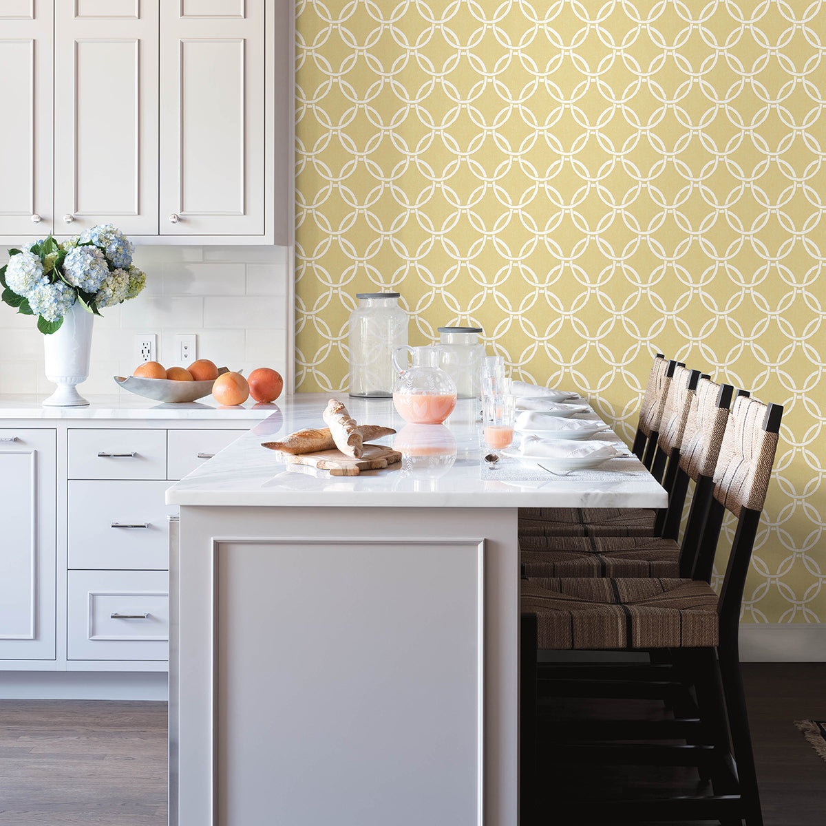 Quelala Yellow Ring Ogee Wallpaper - Brewster Wallcovering