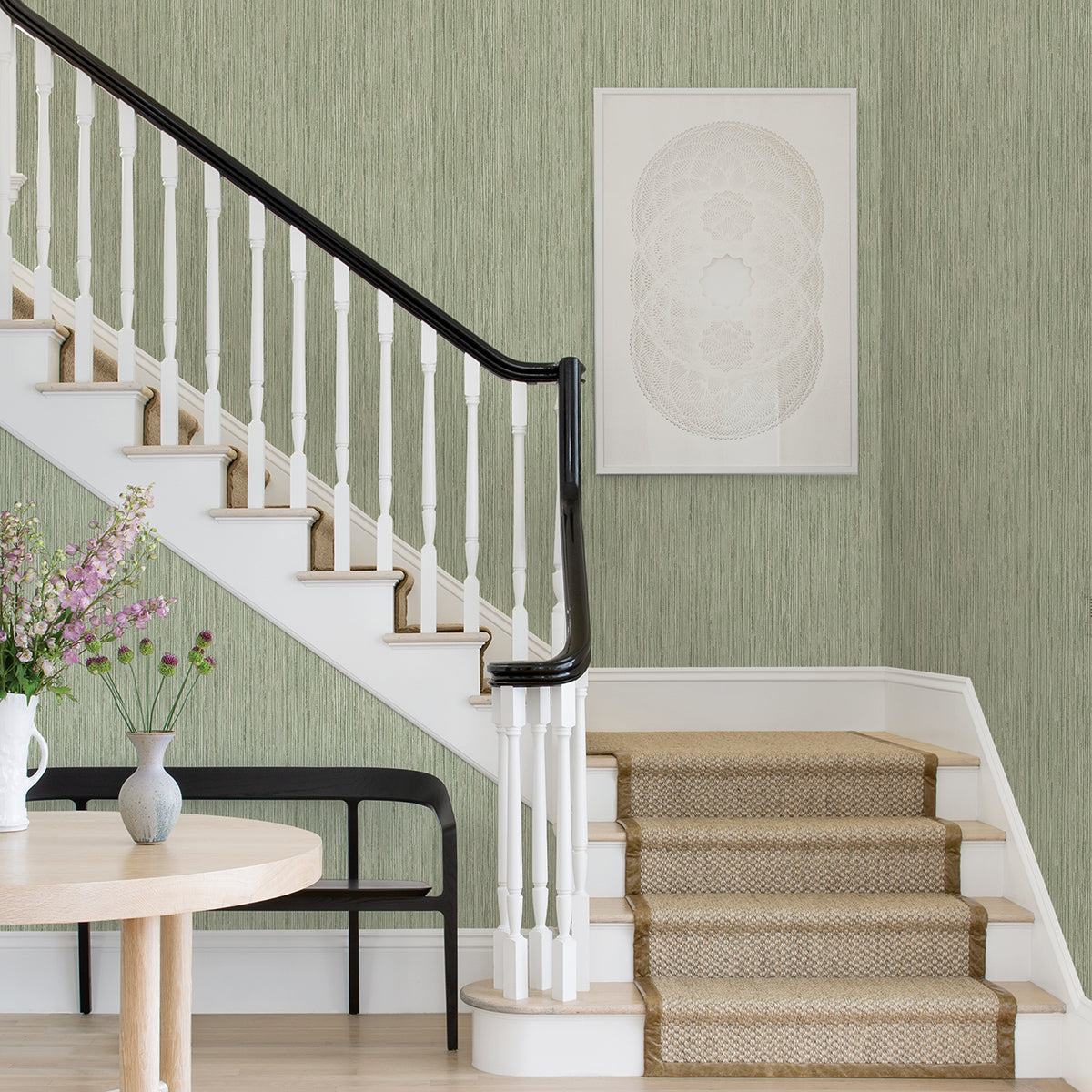 Justina Green Faux Grasscloth Wallpaper  | Brewster Wallcovering
