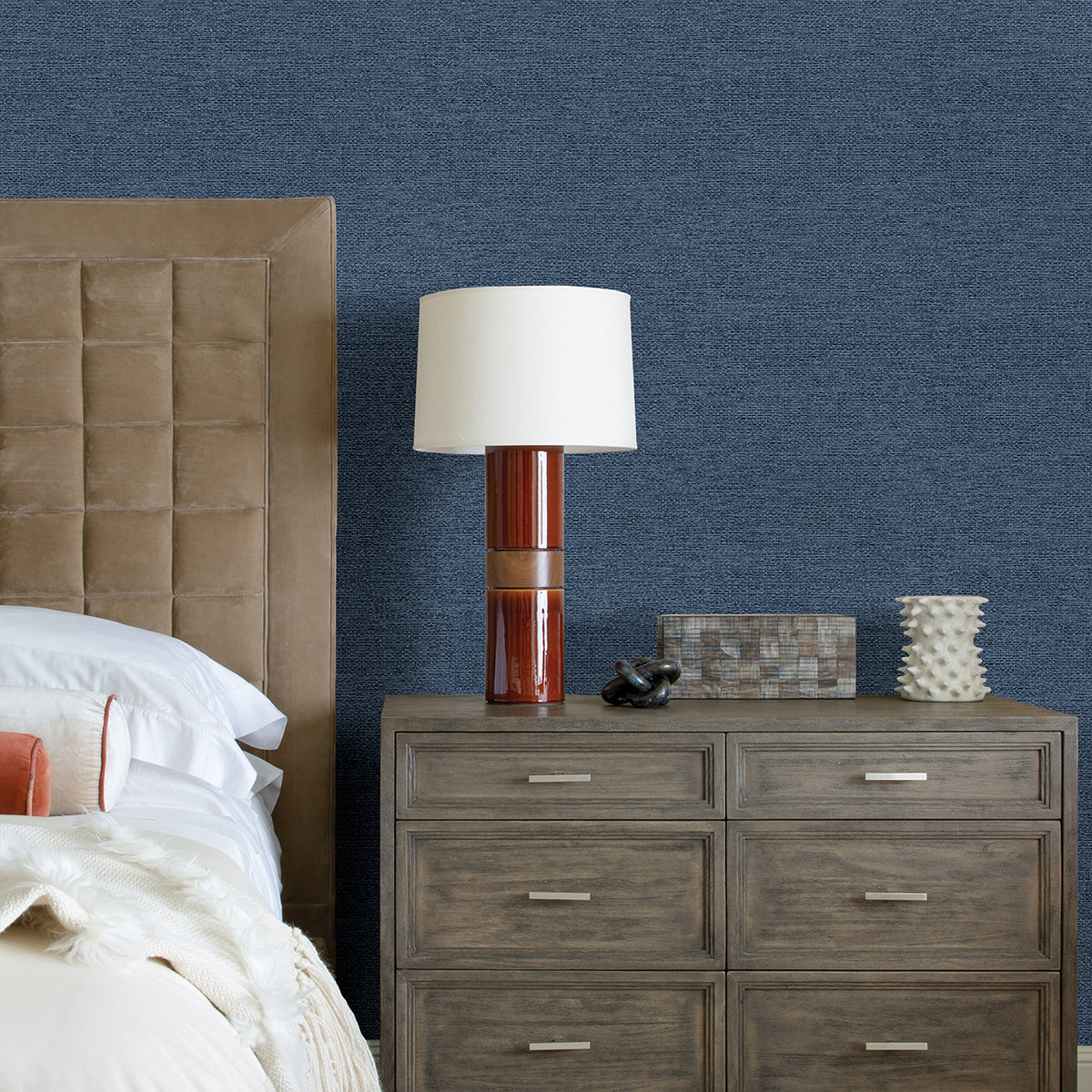 Jordan Indigo Faux Tweed Wallpaper  | Brewster Wallcovering - The WorkRm