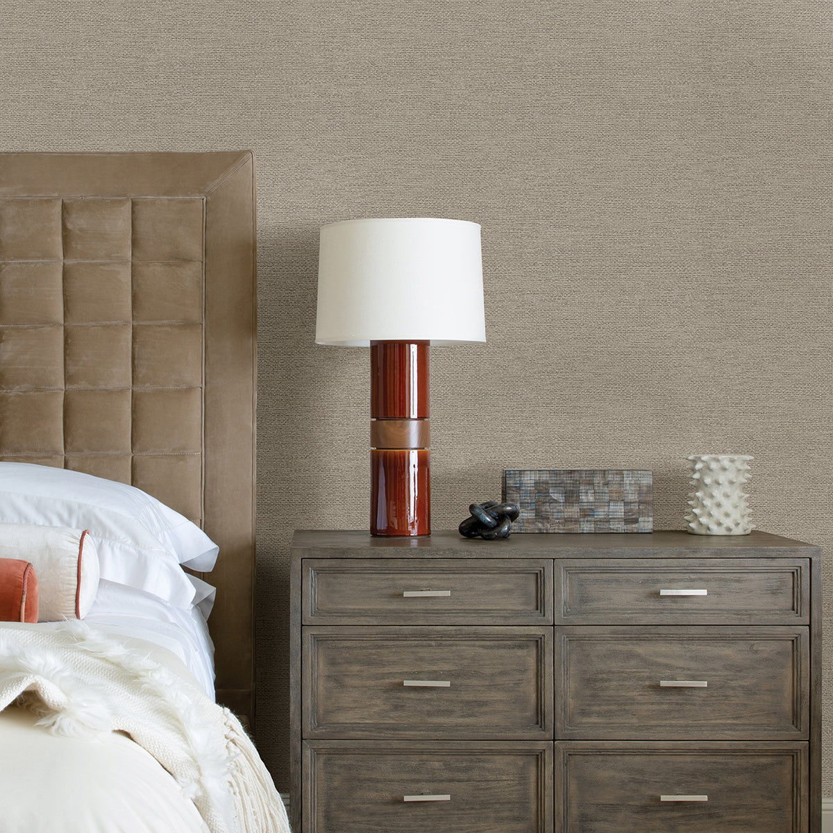 Jordan Taupe Faux Tweed Wallpaper  | Brewster Wallcovering - The WorkRm