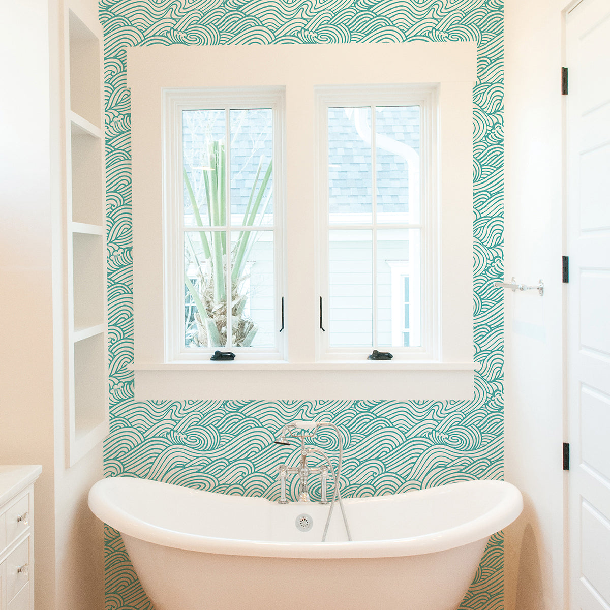 Teal Saybrook Peel and Stick Wallpaper - Brewster Wallcovering