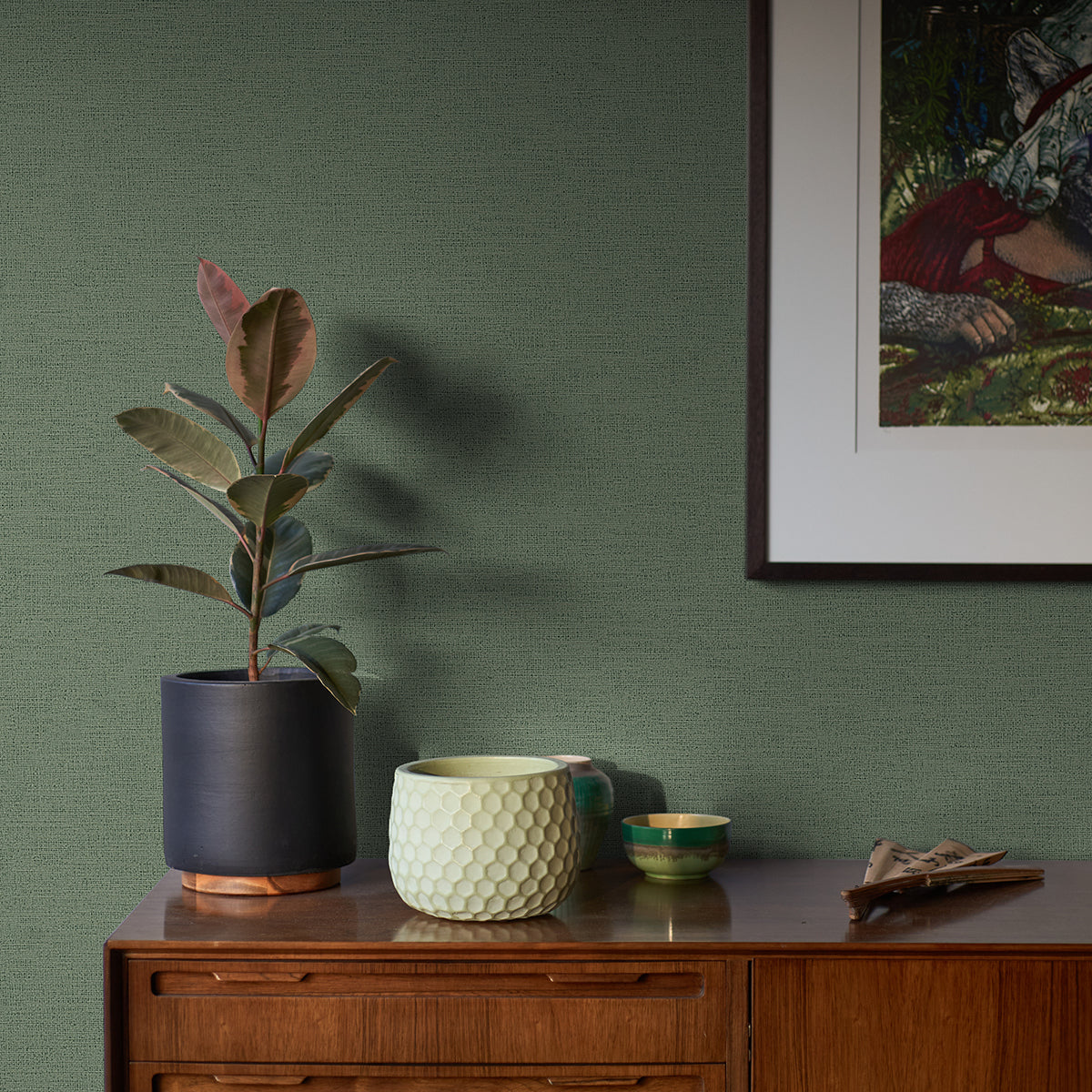 Estefan Dark Green Distressed Texture Wallpaper - Brewster Wallcovering