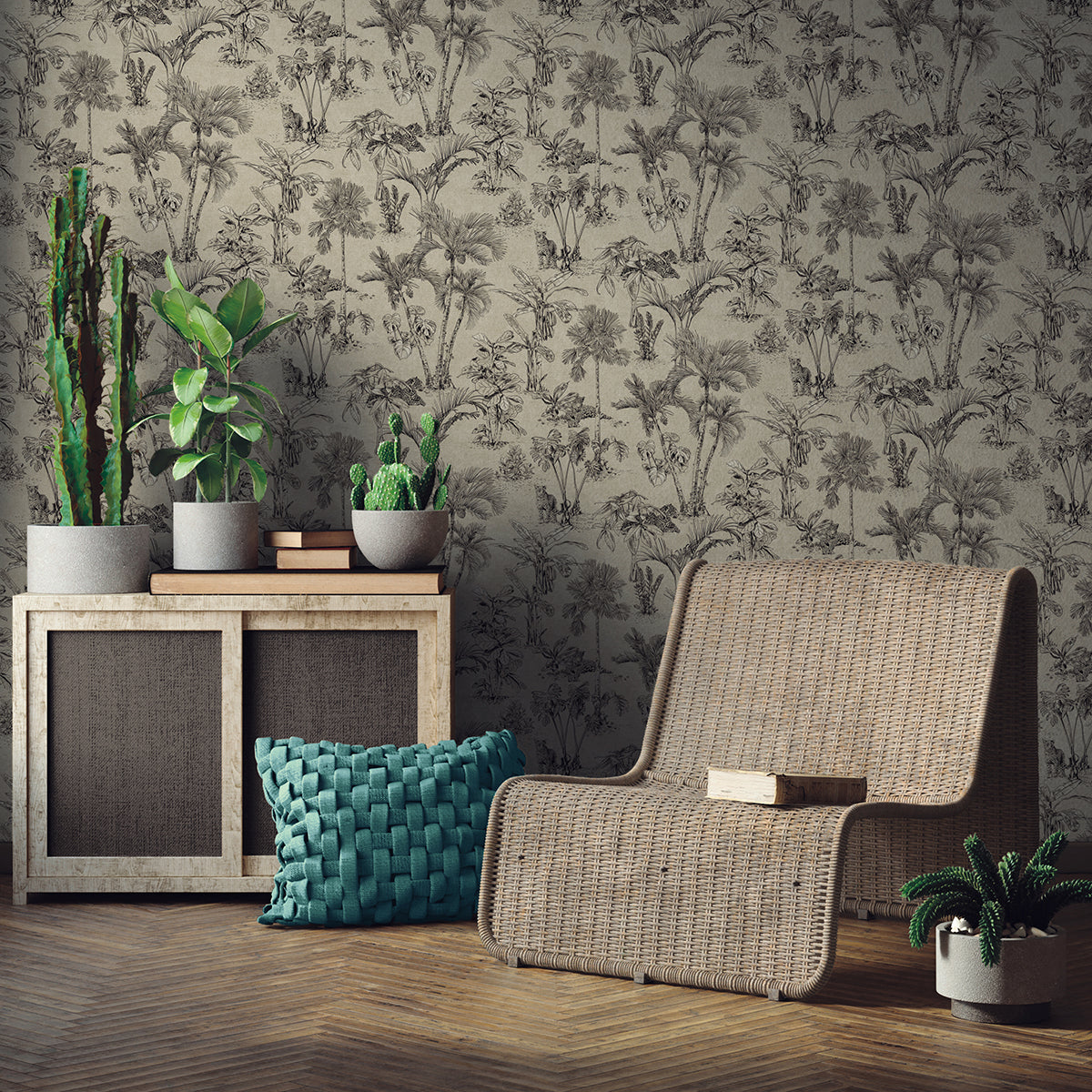 Zapata Black Tropical Jungle Wallpaper  | Brewster Wallcovering - The WorkRm