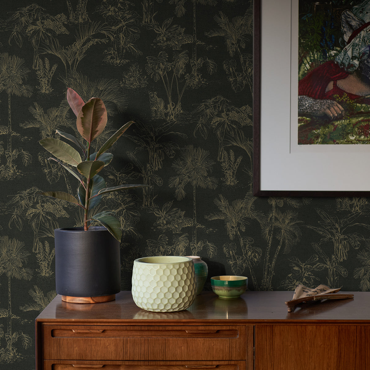 Zapata Gold Tropical Jungle Wallpaper  | Brewster Wallcovering - The WorkRm