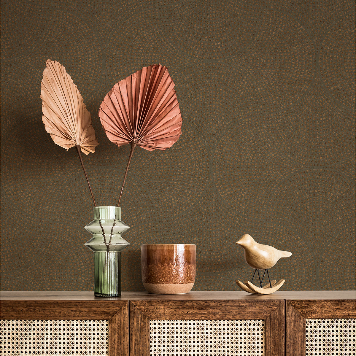 Bel Air Copper Fan Wallpaper - Brewster Wallcovering