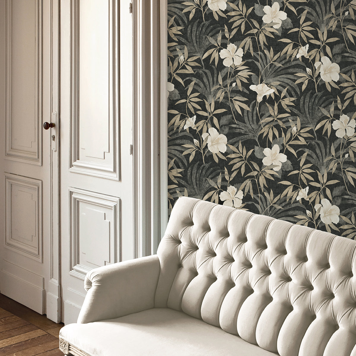 Malecon Charcoal Floral Wallpaper - Brewster Wallcovering