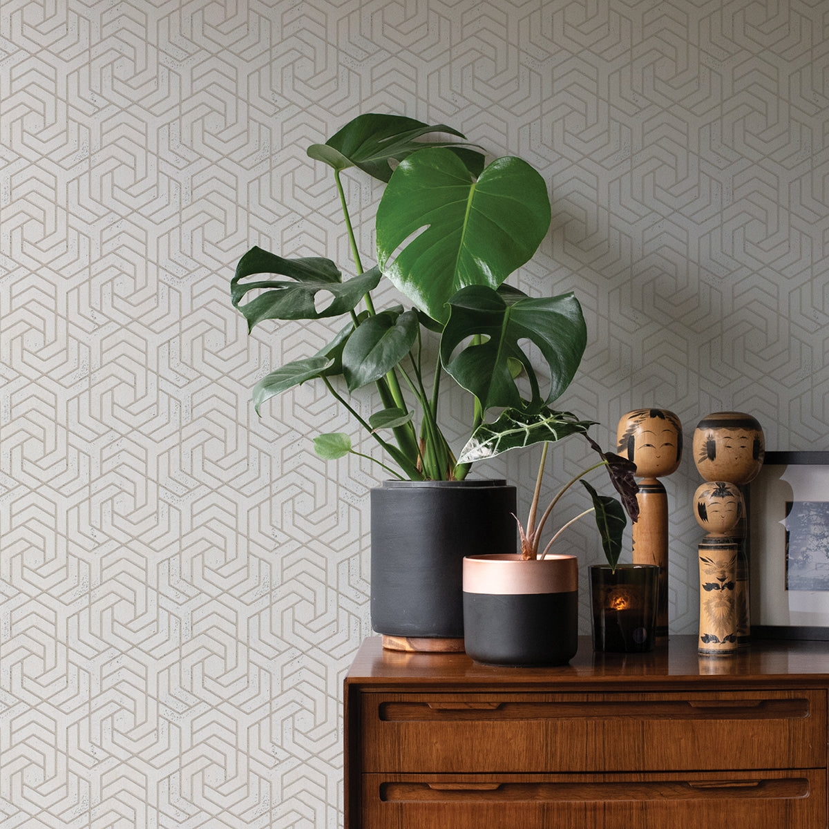 Tama Champagne Geometric Wallpaper - Brewster Wallcovering