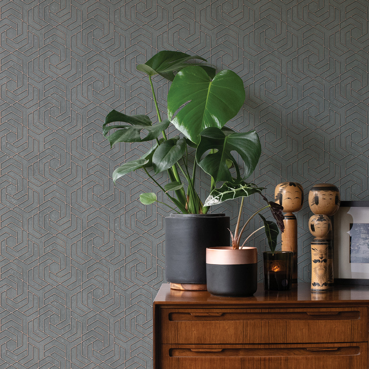 Tama Charcoal Geometric Wallpaper  | Brewster Wallcovering - The WorkRm