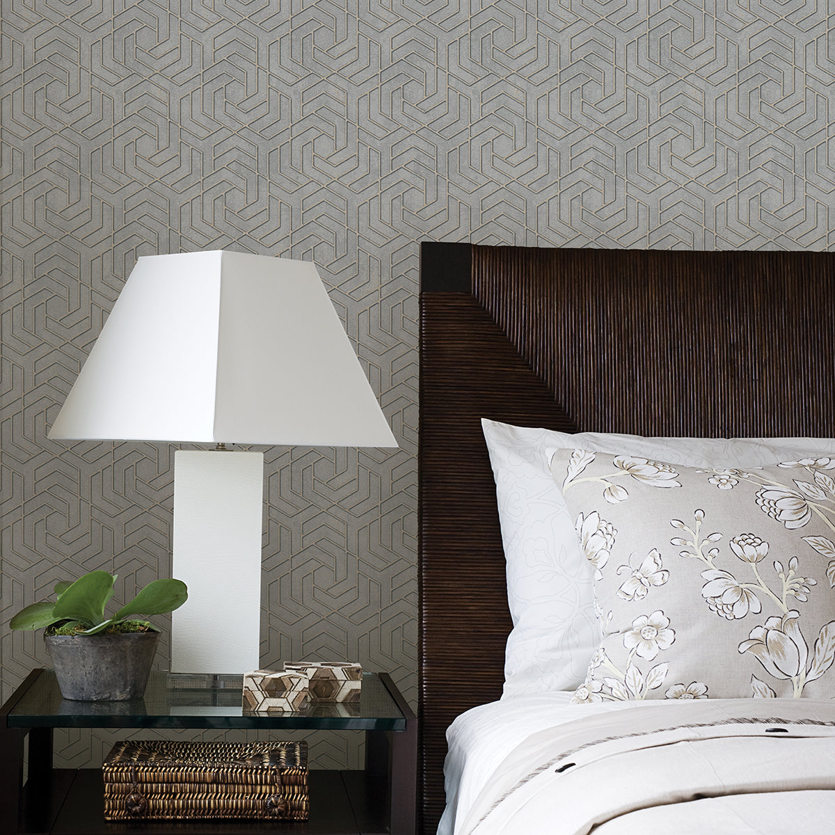 Tama Grey Geometric Wallpaper - Brewster Wallcovering