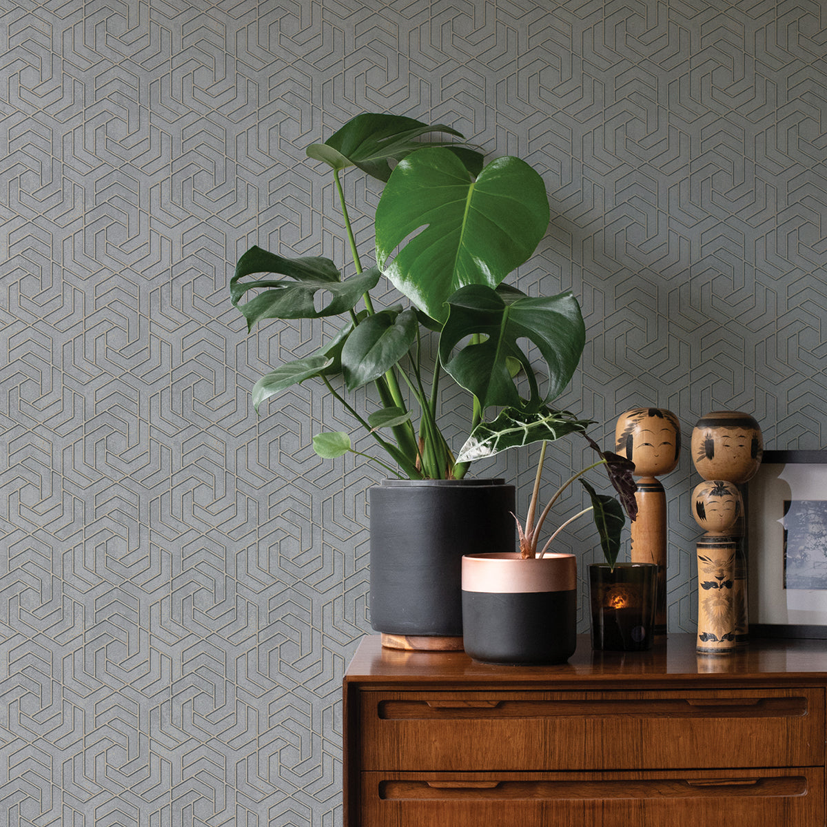 Tama Grey Geometric Wallpaper - Brewster Wallcovering