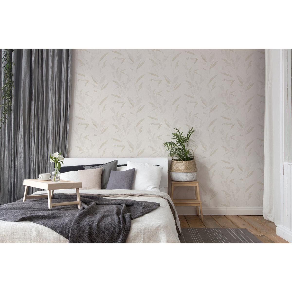 Kaiya Cream Leaves Wallpaper - Brewster Wallcovering