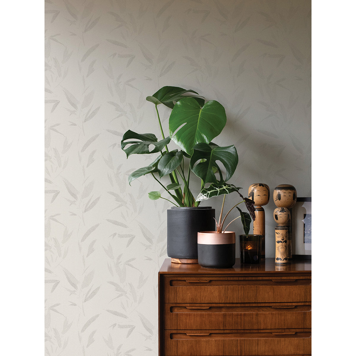 Kaiya Cream Leaves Wallpaper - Brewster Wallcovering