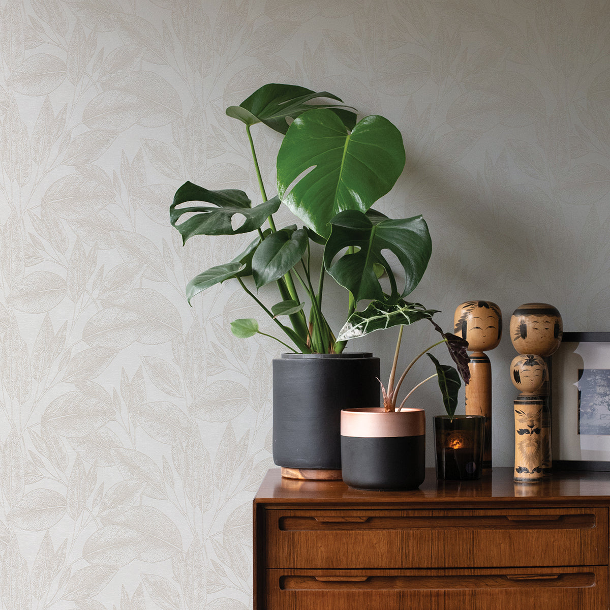 Suki Cream Leaves Wallpaper  | Brewster Wallcovering - The WorkRm