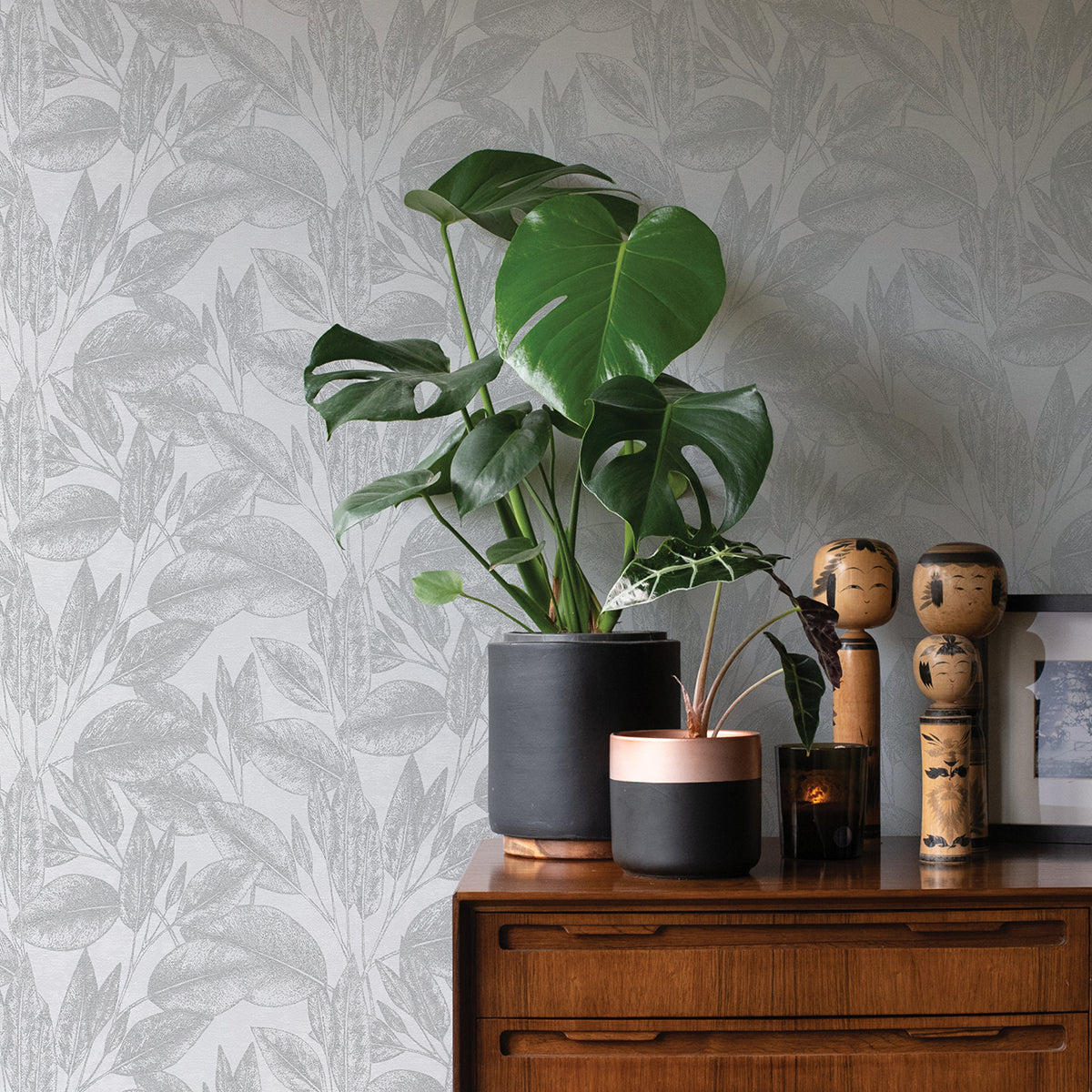 Suki Silver Leaves Wallpaper  | Brewster Wallcovering - The WorkRm