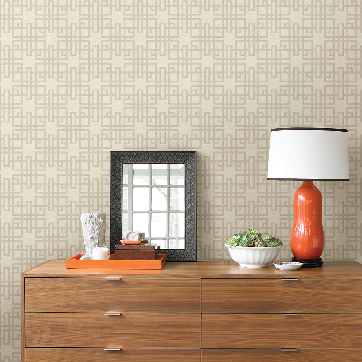 Mana White Trellis Wallpaper - Brewster Wallcovering