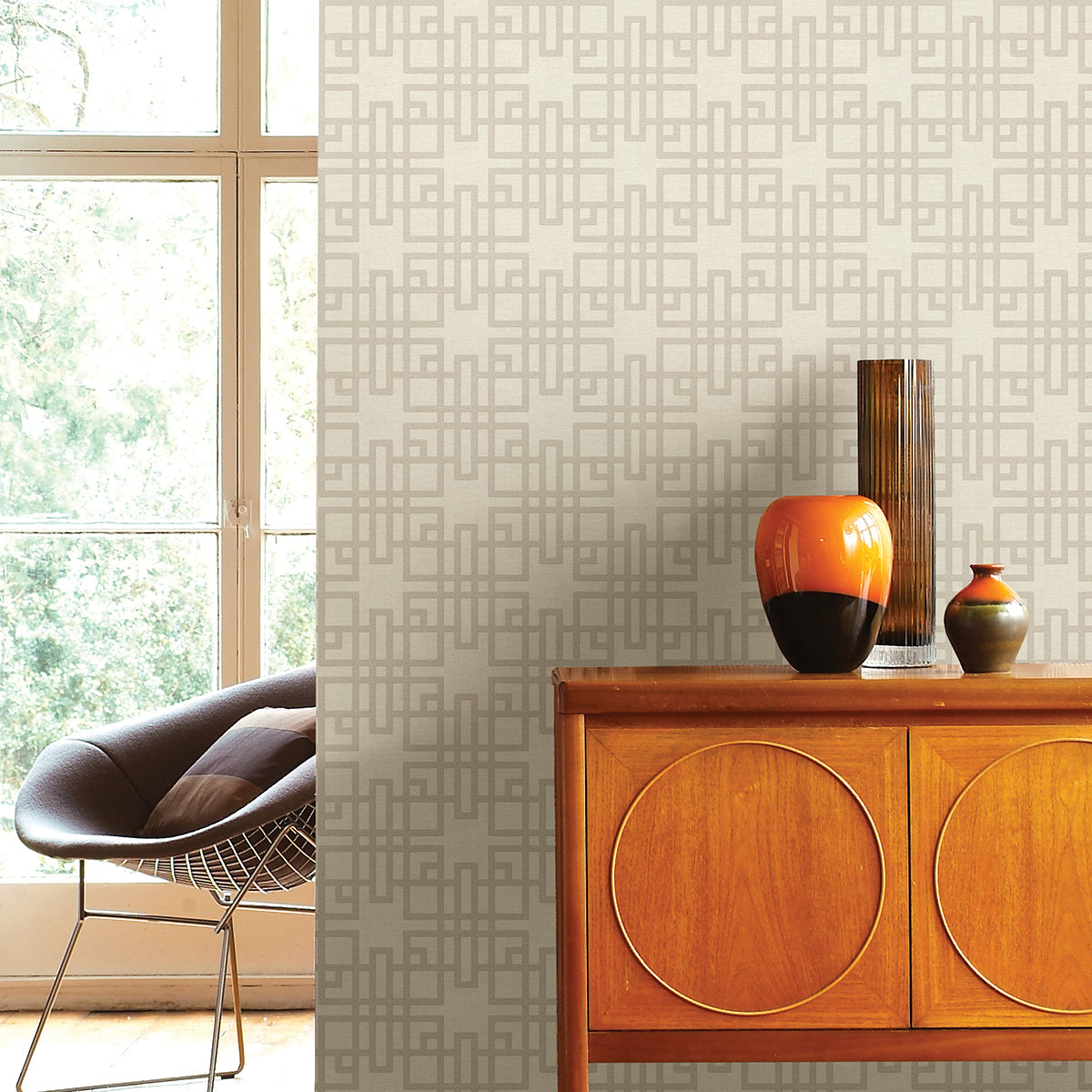 Mana White Trellis Wallpaper - Brewster Wallcovering