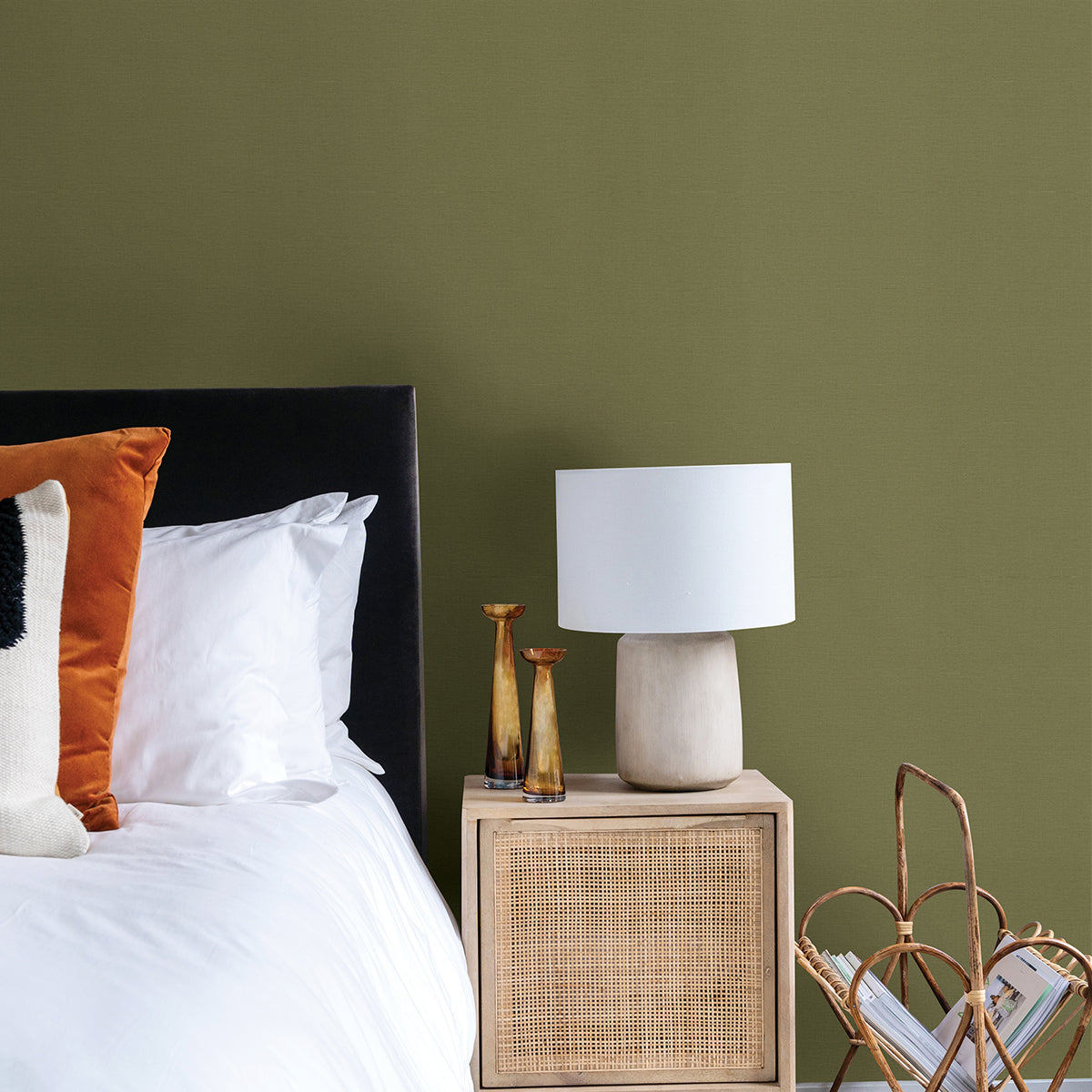 Umi Green Faux Linen Wallpaper - Brewster Wallcovering