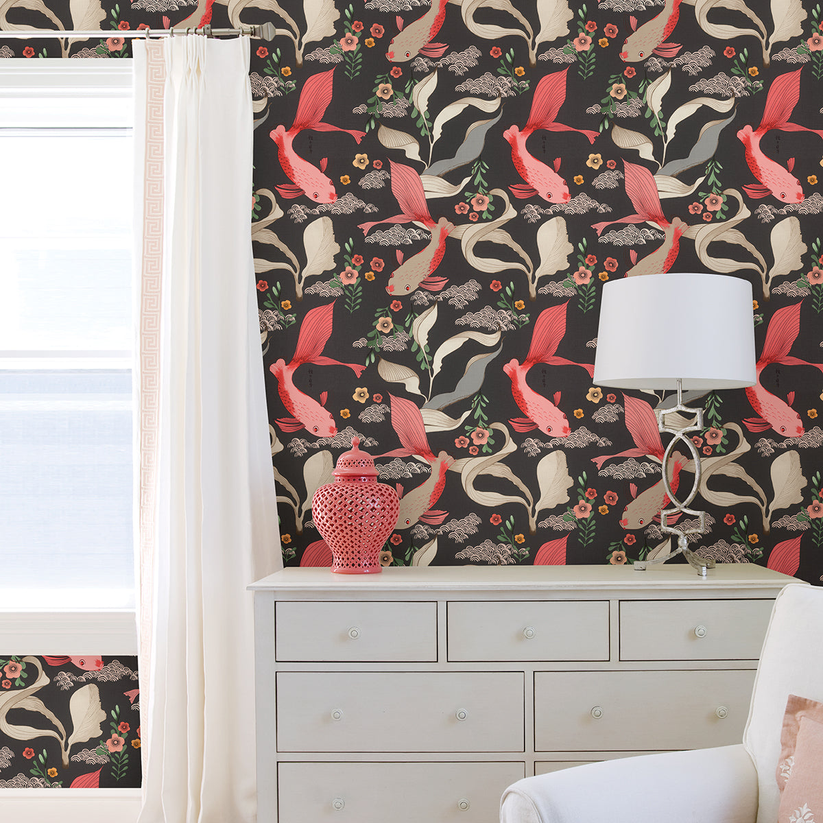 Dai Black Betta Fish Wallpaper  | Brewster Wallcovering - The WorkRm