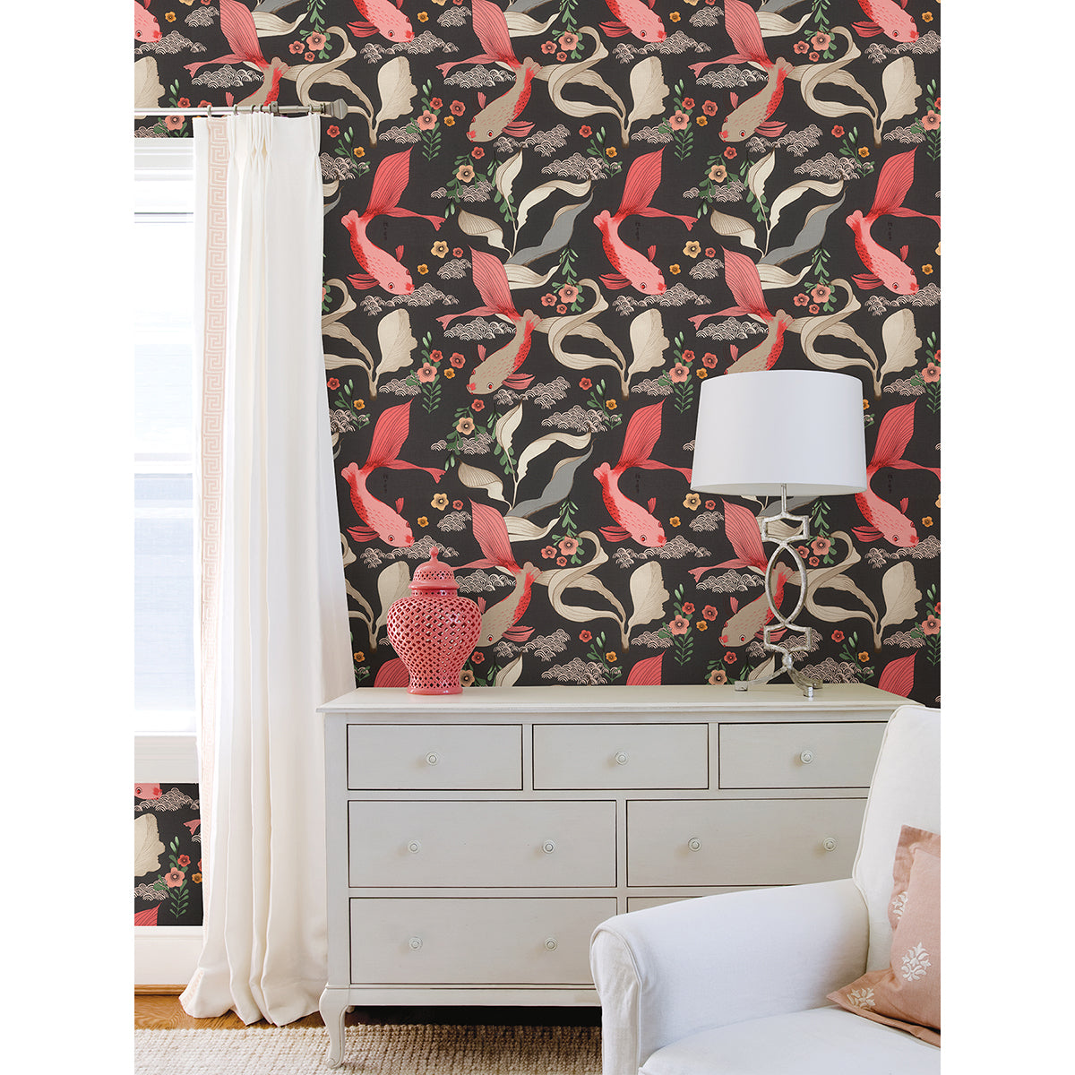 Dai Black Betta Fish Wallpaper - Brewster Wallcovering