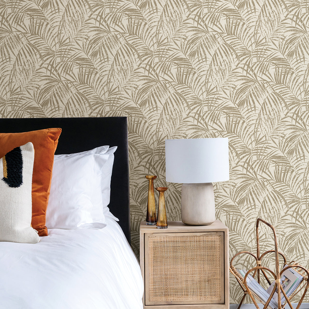 Yumi Gold Palm Leaf Wallpaper  | Brewster Wallcovering - The WorkRm