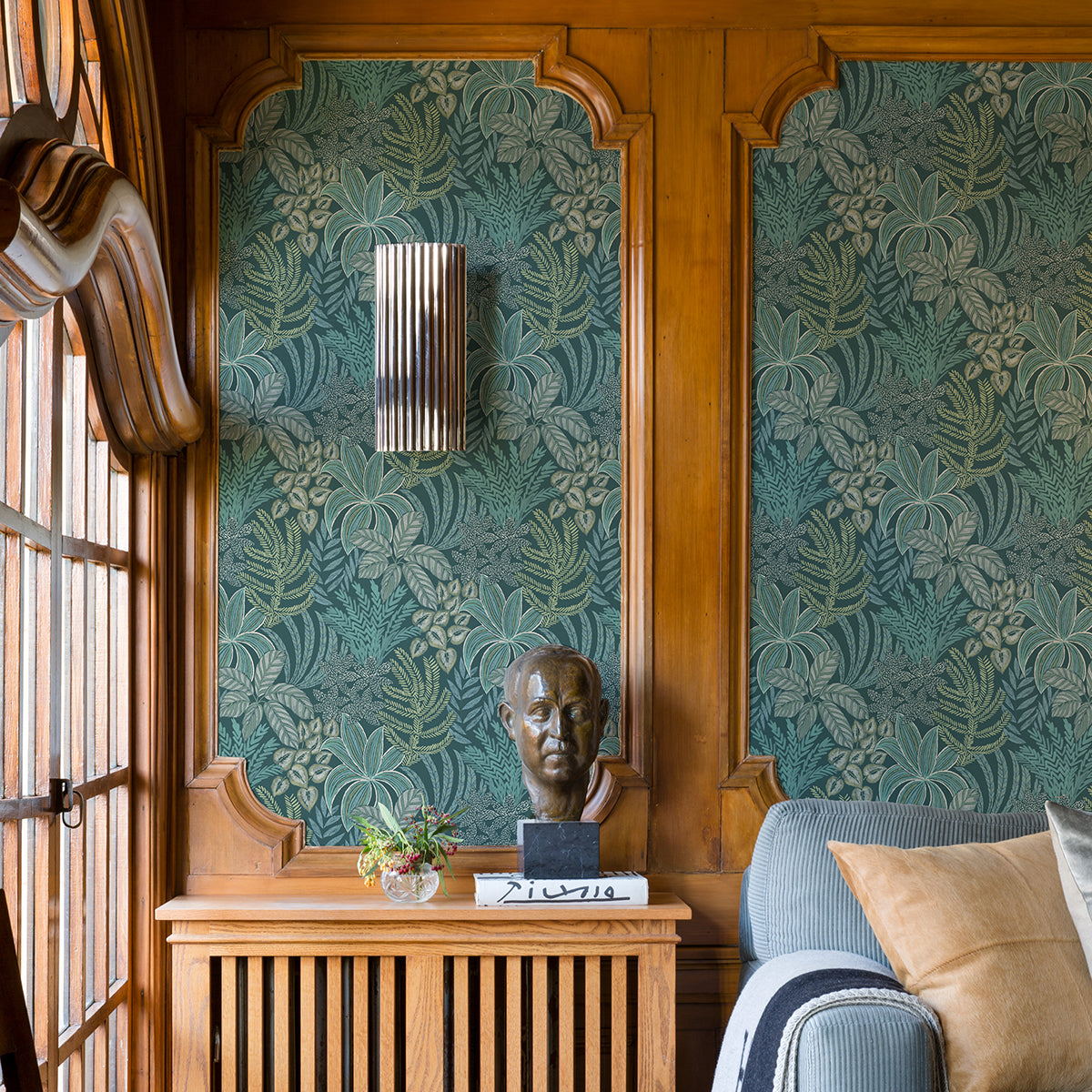 Sumner Teal Woodland Botanical Wallpaper  | Brewster Wallcovering - The WorkRm