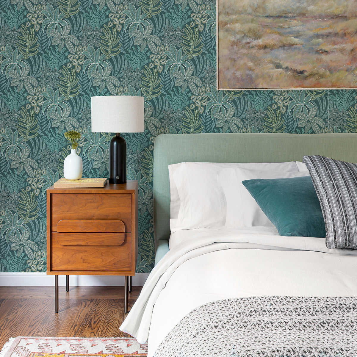 Sumner Teal Woodland Botanical Wallpaper  | Brewster Wallcovering - The WorkRm